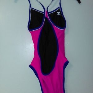 TYR pink & purple racer back one piece swim suit